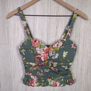 BOG Collective Women’s XS Green Floral Corset Cropped Top Shirt Vibrant Mod